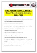 DMV PERMIT TEST CALIFORNIA Exam Questions and Answers 100&percnt; PASS
