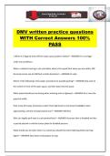 DMV written practice questions WITH Correct Answers 100&percnt; PASS