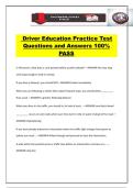 Driver Education Practice Test Questions and Answers 100&percnt; PASS