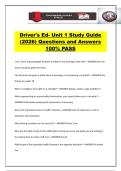 Driver's Ed- Unit 1 Study Guide &lpar;2026&rpar; Questions and Answers 100&percnt; PASS