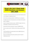 Driver's Ed- Unit 2 Study Guide &lpar;2026&rpar; Questions and Answers 100&percnt; PASS