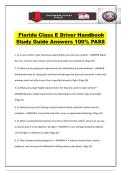 Florida Class E Driver Handbook Study Guide Answers 100&percnt; PASS