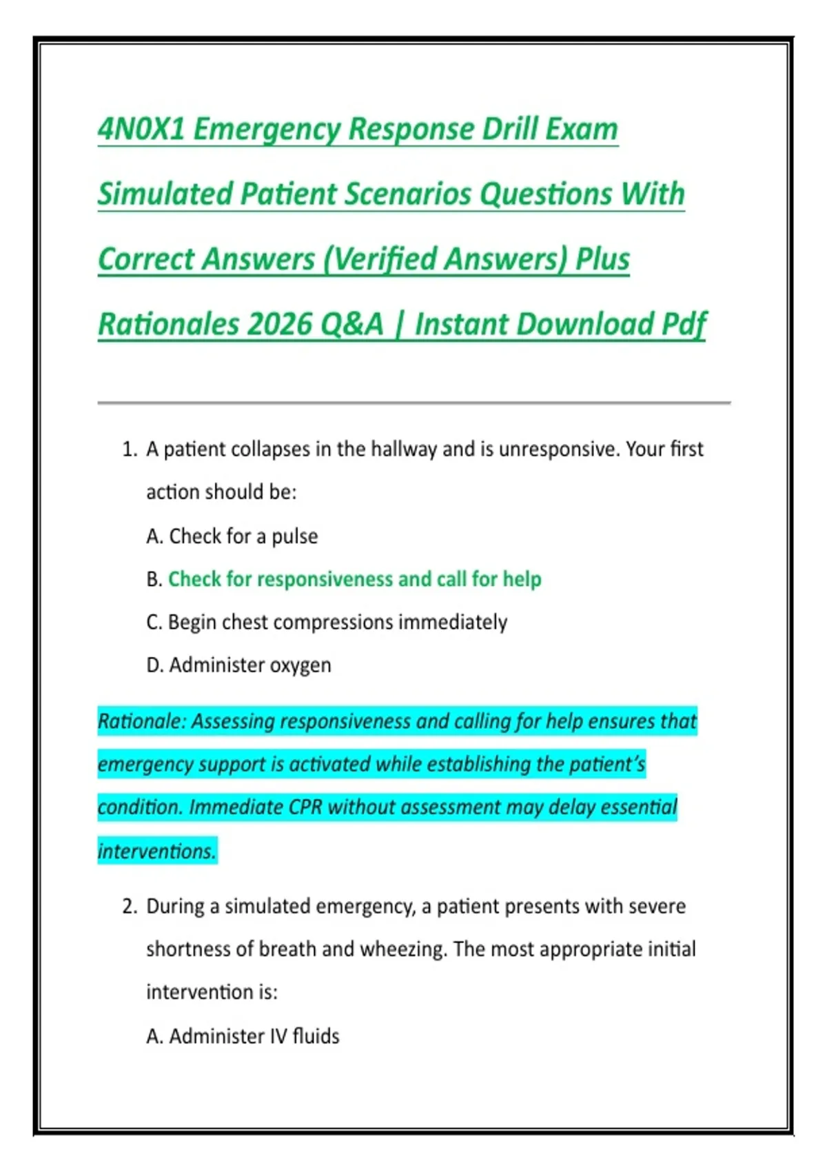 4N0X1 Emergency Response Drill Exam Simulated Patient Scenarios ...