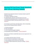 Nursing 110 Final Exam Study Questions With Correct Marking Scheme