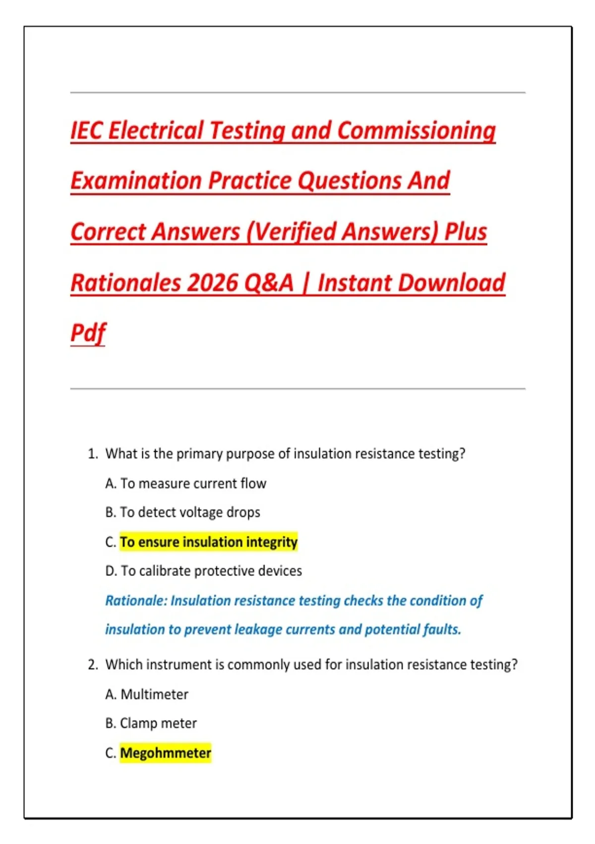 IEC Electrical Testing and Commissioning Examination Practice Questions ...