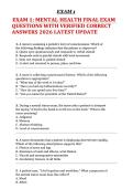 EXAM 1&colon; MENTAL HEALTH FINAL EXAM  QUESTIONS WITH VERIFIED CORRECT  ANSWERS 2026 LATEST UPDATE