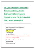 IEC Year 1 &ndash; Semester 2 Final Exam &ndash;  Electrical Contracting Practice  Questions And Correct Answers  &lpar;Verified Answers&rpar; Plus Rationales 2026  Q&A &vert; Instant Download Pdf