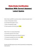 State Brake Certification Questions With Correct Answers&vert; Latest Update