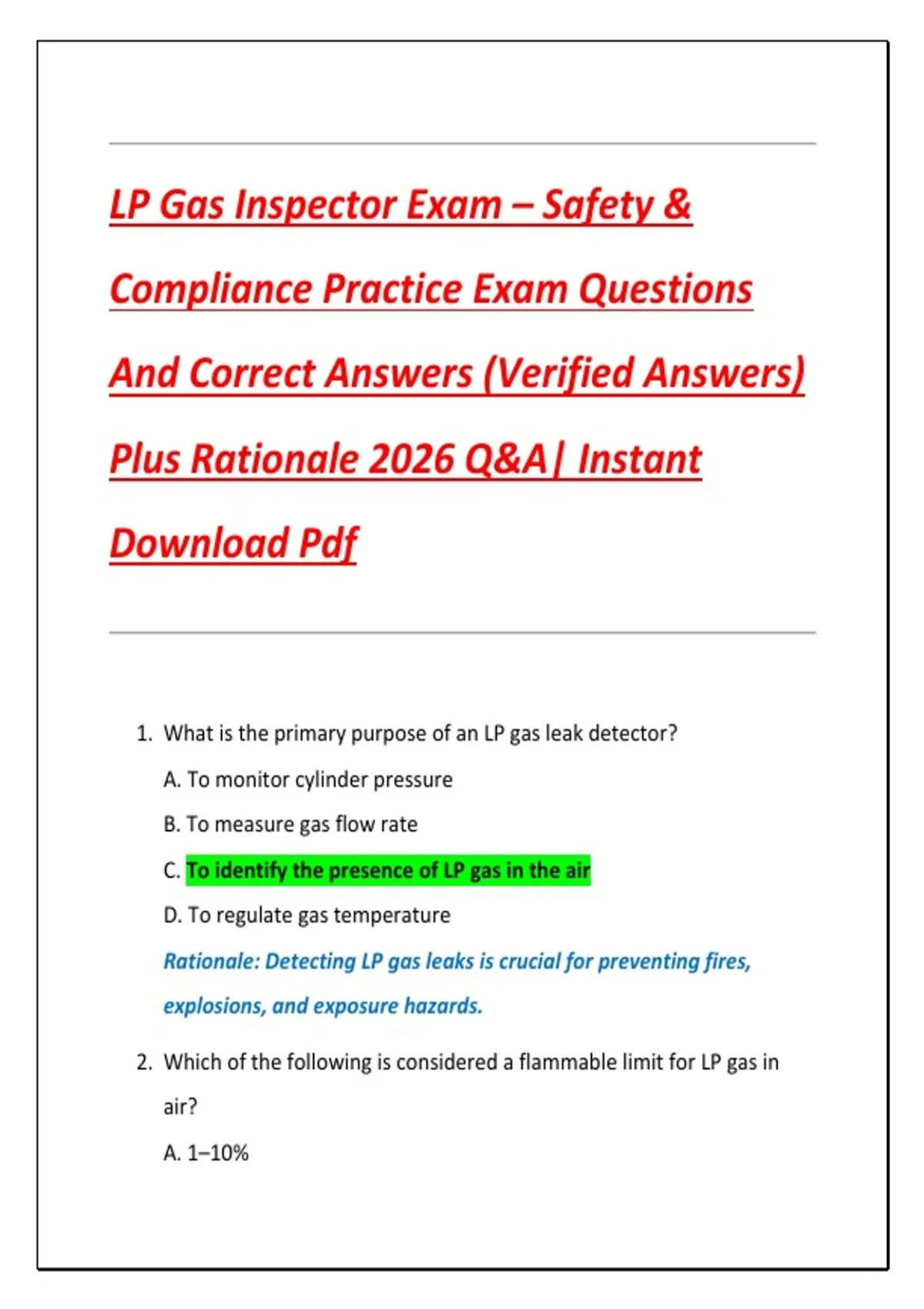 LP Gas Inspector Exam – Safety & Compliance Practice Exam Questions And ...
