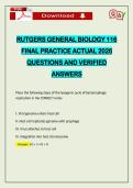 RUTGERS GENERAL BIOLOGY 116 FINAL PRACTICE ACTUAL 2026 QUESTIONS AND VERIFIED ANSWERS