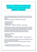 CRITICAL THINKING&colon; REASON AND EVIDENCE D265 QUESTIONS AND CORRECT ANSWERS