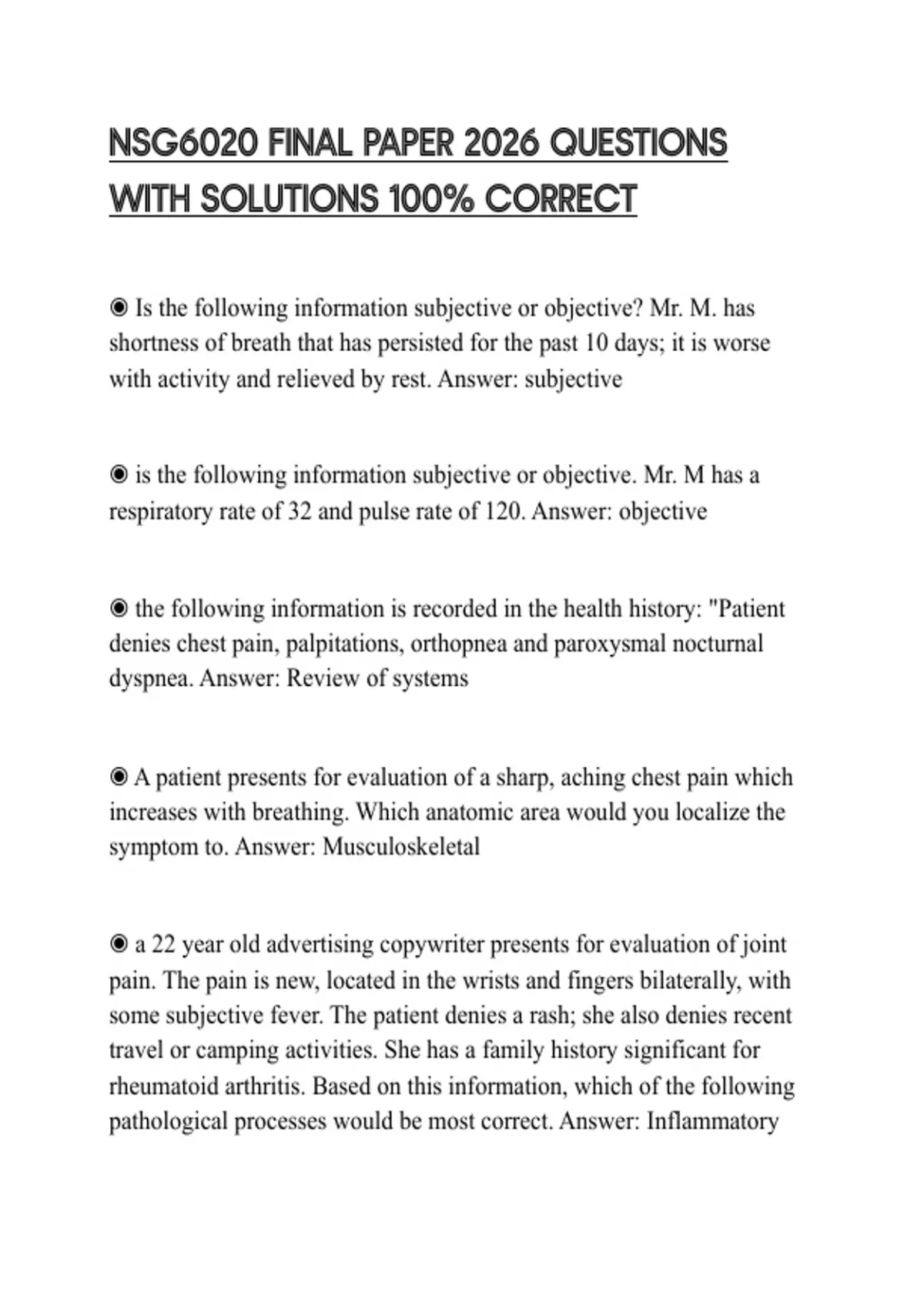 NSG6020 FINAL PAPER 2026 QUESTIONS WITH SOLUTIONS 100% CORRECTNSG6020 ...