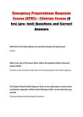 Emergency Preparedness Response Course &lpar;EPRC&rpar; - Clinician Course &lpar;8 hrs&rpar; &lpar;pre- test&rpar; Questions and Correct Answers