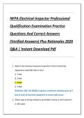 NFPA Electrical Inspector Professional  Qualification Examination Practice  Questions And Correct Answers  &lpar;Verified Answers&rpar; Plus Rationales 2026  Q&A &vert; Instant Download Pdf 