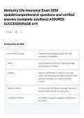 Kentucky Life Insurance Exam 2026 update&vert;comprehensive questions and verified answers &lpar;complete solutions&rpar; ASSURED SUCCESS&vert;GRADE A&plus;&excl;&excl;