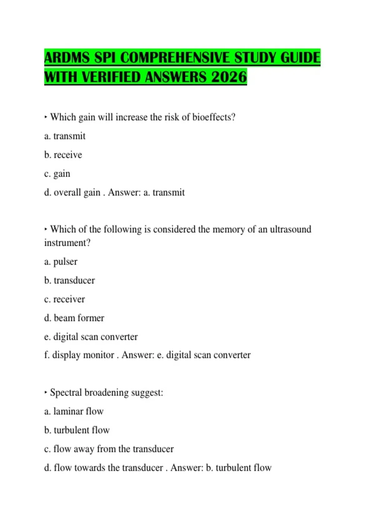 ARDMS SPI COMPREHENSIVE STUDY GUIDE WITH VERIFIED ANSWERS 2026 - ARDMS ...