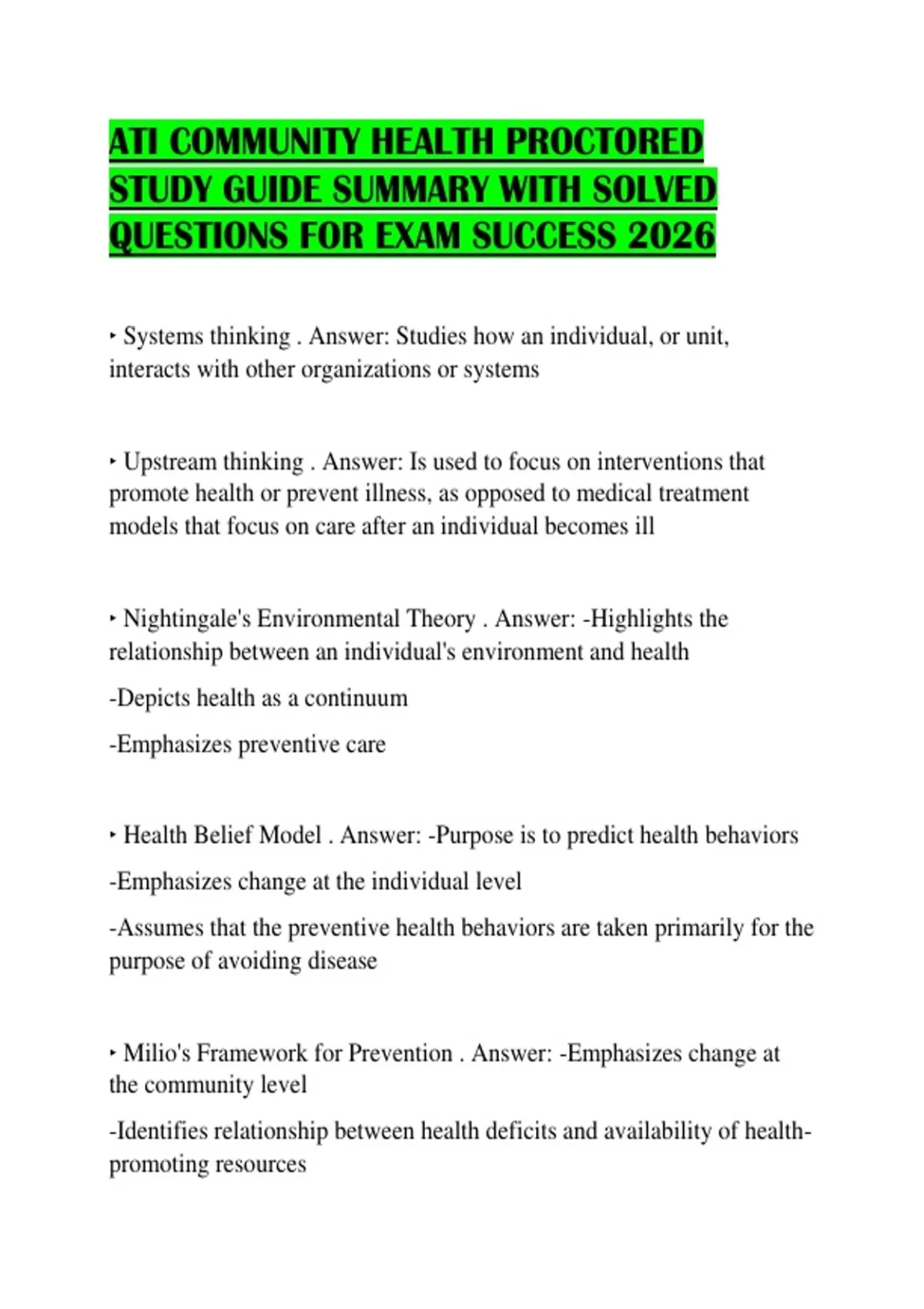 ATI COMMUNITY HEALTH PROCTORED STUDY GUIDE SUMMARY WITH SOLVED ...