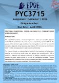 PYC3715 Assignment 1 &lpar;ANSWERS&rpar; Semester 1 2026 - DISTINCTION GUARANTEED