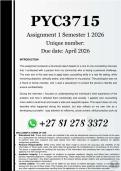 PYC3715 Assignment 1 &lpar;COMPLETE ANSWERS&rpar; Semester 1 2026 - DUE March 2026 
