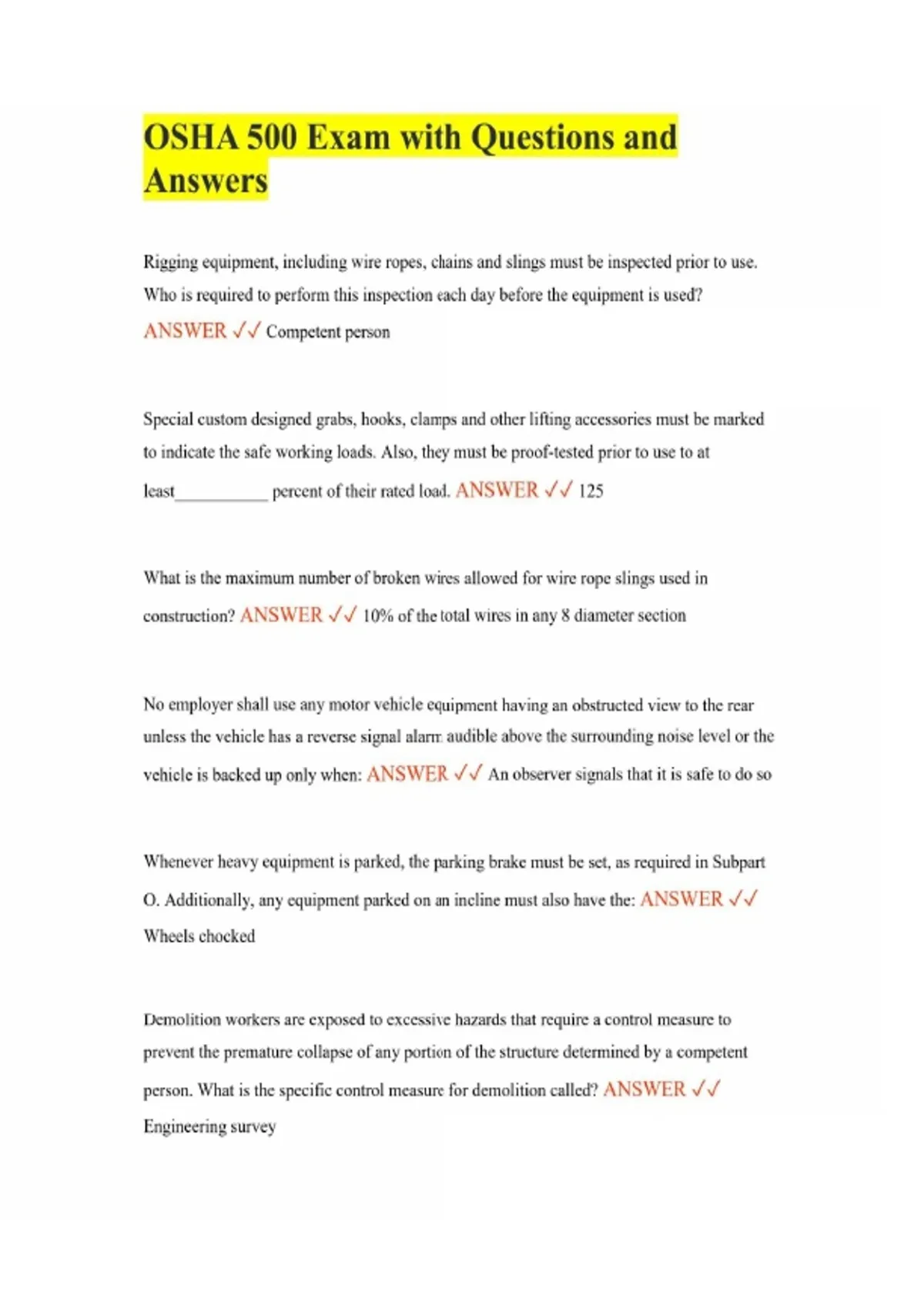 OSHA 500 Exam with Questions and Answers - OSHA 500 - Stuvia SA