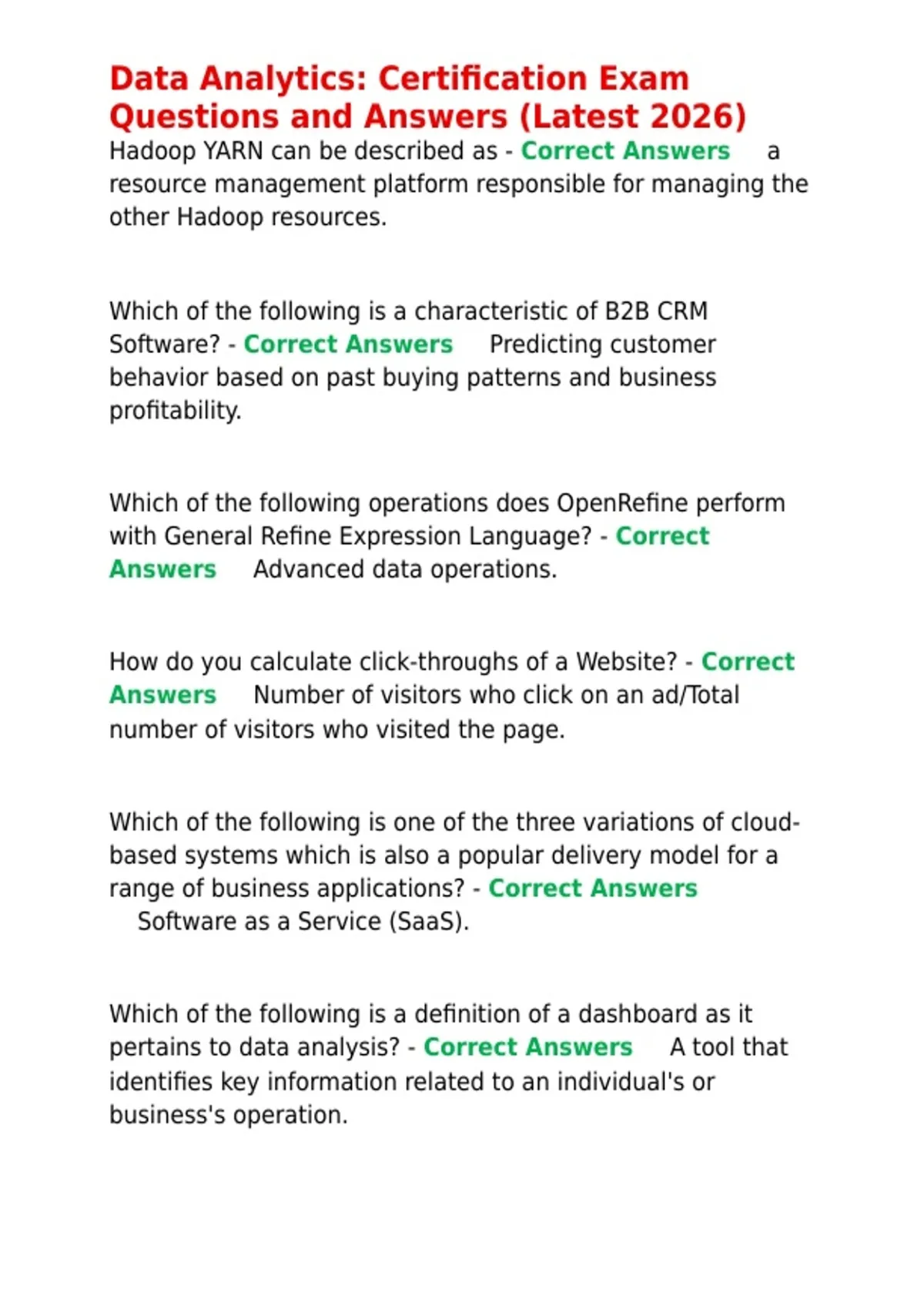 Data Analytics Certification Exam Questions and Answers (Latest 2026 ...