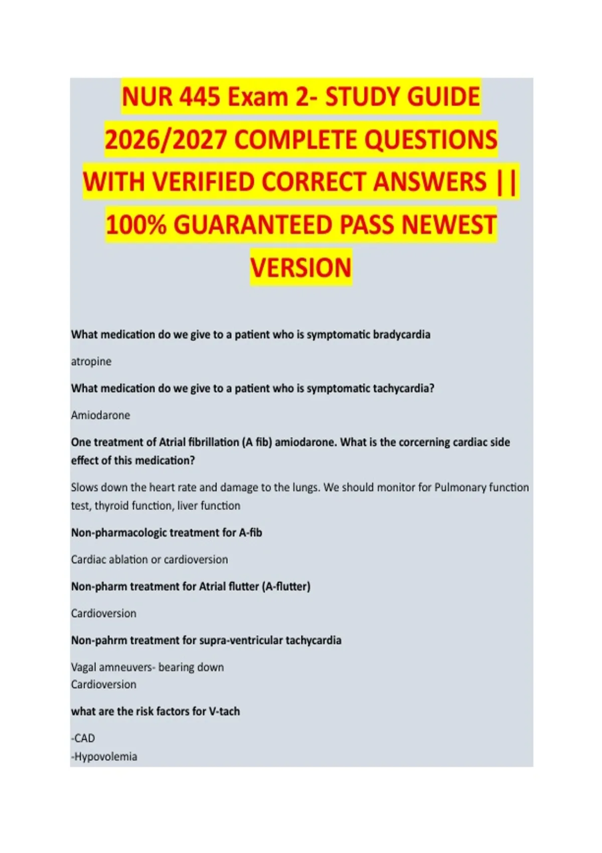 NUR 445 Exam 2 – Nursing Complete Exam Study Guide 2026/2027 with ...