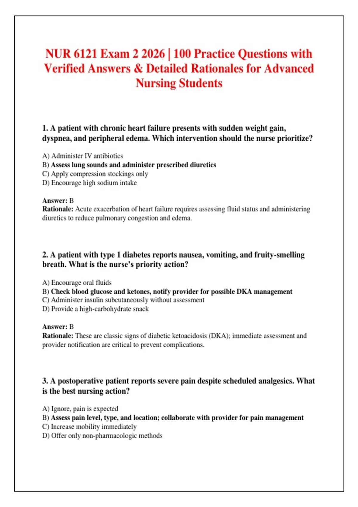 NUR 6121 Exam 2 2026 | 100 Practice Questions with Verified Answers ...