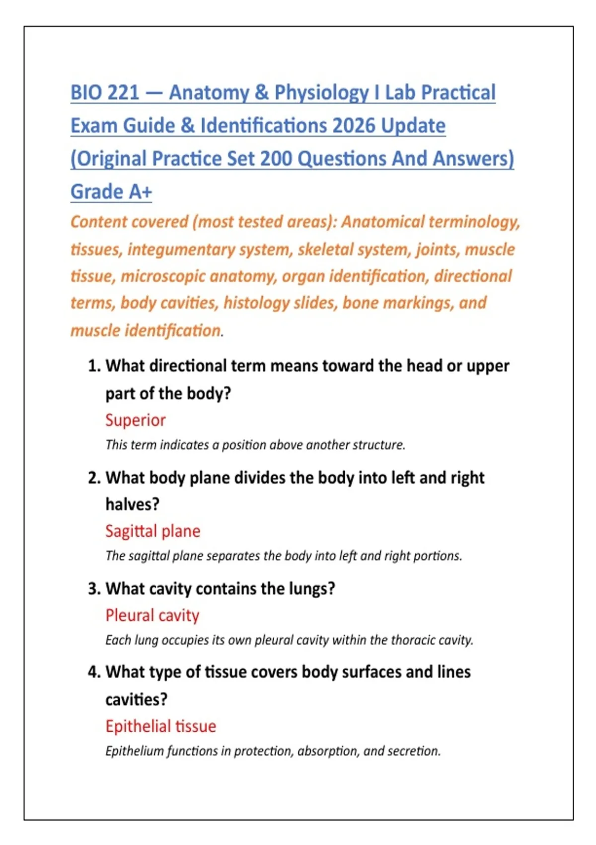 BIO 221 — Anatomy & Physiology I Lab Practical Exam Guide ...
