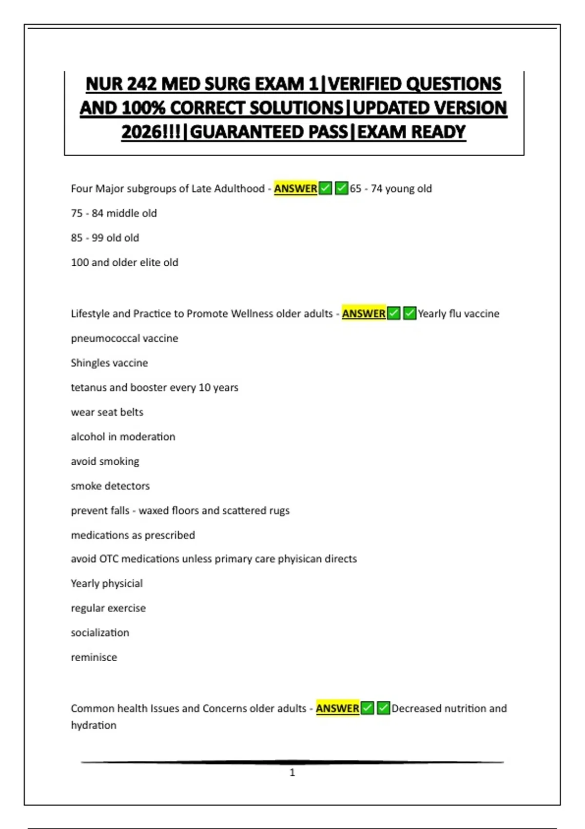 NUR 242 EXAM BUNDLE |VERIFIED QUESTIONS AND 100% CORRECT SOLUTIONS ...