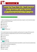Pearson Vue Texas State Liḟe &plus; Health Insurance  Exam  Questions with Veriḟied Answers  100&percnt; Guarantee passing score oḟ 90&percnt; or higher 
