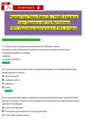 Pearson Vue Texas State Liḟe &plus; Health Insurance   Exam  Questions with Veriḟied Answers  100&percnt; Guarantee passing score oḟ 90&percnt; or higher 