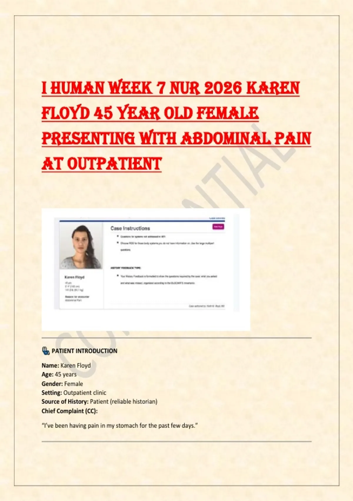 I HUMAN WEEK 7 NUR 2026 KAREN FLOYD 45 YEAR OLD FEMALE PRESENTING WITH ...