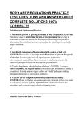 BODY ART REGULATIONS PRACTICE TEST QUESTIONS AND ANSWERS WITH COMPLETE SOLUTIONS 100&percnt; CORRECT&excl;&excl;&excl;