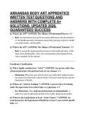 ARKANSAS BODY ART APPRENTICE WRITTEN TEST QUESTIONS AND ANSWERS WITH COMPLETE A&plus; SOLUTIONS&comma; UPDATED 2026&comma; GUARANTEED SUCCESS