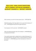  POLS 2302 FINAL EXAM QUESTIONS WITH CORRECT DETAILED ANSWERS &vert;&vert; ALREADY GRADED A&plus; RECENT VERSION