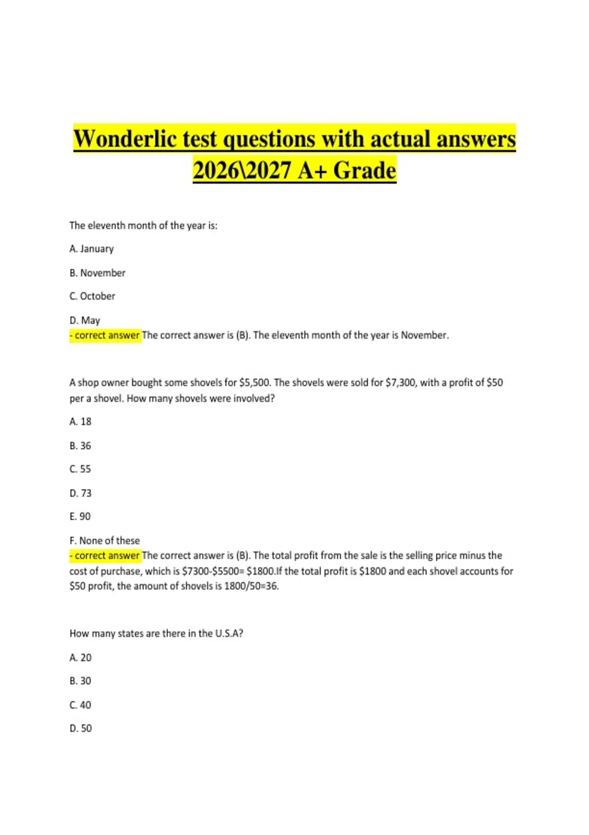 Wonderlic Test – 2026/2027 – Questions with Actual Verified ...