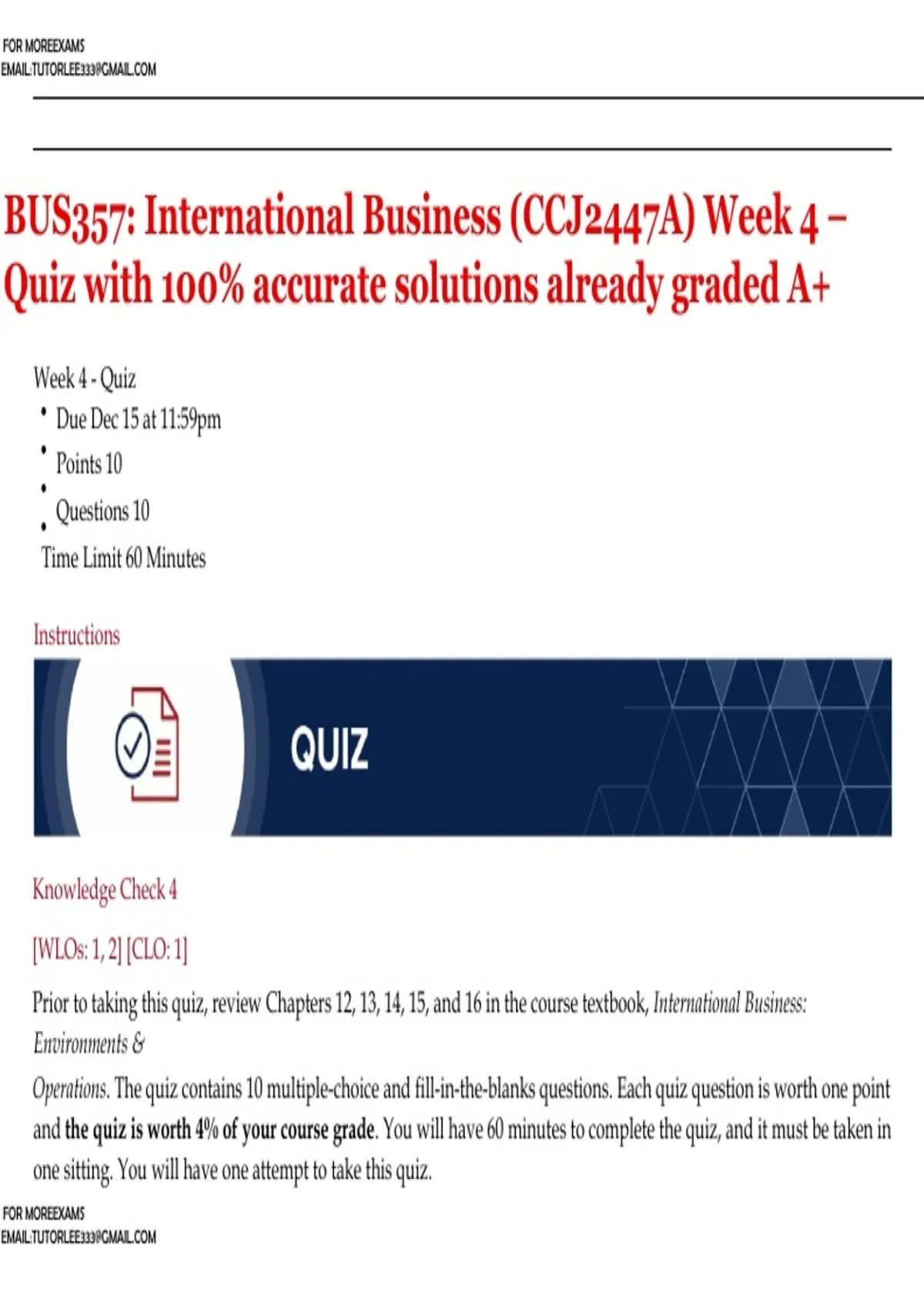 BUS357 | International Business (CCJ2447A) Week 4 – Quiz | with 100 ...