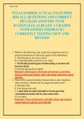 TEXAS BARBER ACTUAL EXAM PREP 2026 ALL QUESTIONS AND CORRECT DETAILED ANSWERS WITH RATIONALES ALREADY A GRADED WITH EXPERT FEEDBACK &vert; CURRENTLY TESTING &vert;NEW AND REVISED 