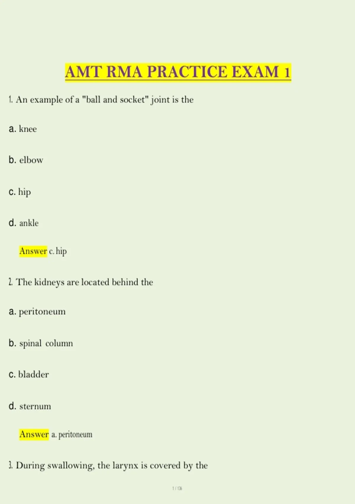 AMT RMA Practice Exam 1 2025/2026 Latest Questions & Verified Answers ...