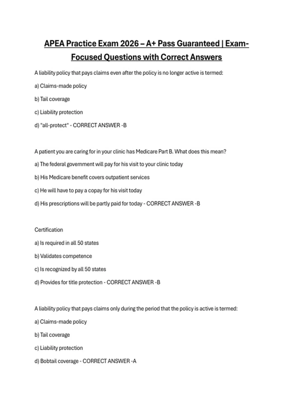 APEA Practice Exam 2026 – A+ Pass Guaranteed | Exam-Focused Questions ...