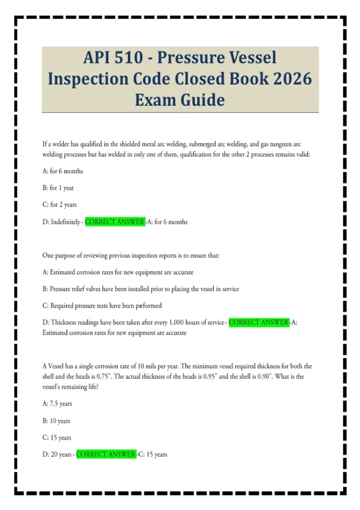 API 510 - Pressure Vessel Inspection Code Closed Book 2026 Exam Guide ...