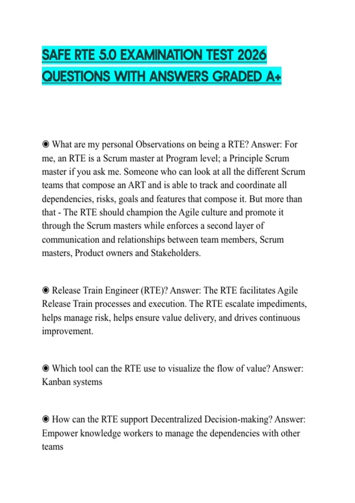 SAFE RTE 5.0 EXAMINATION TEST 2026 QUESTIONS WITH ANSWERS GRADED A+ ...