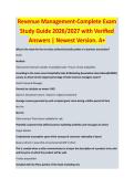 Revenue Management Exam One &ndash; Complete Exam Study Guide 2026&sol;2027 with Verified Answers &vert; Newest Version&period; A&plus;