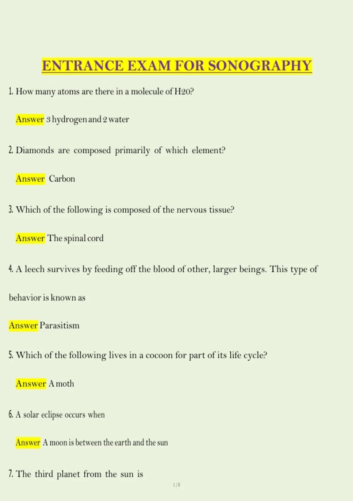 Sonography Entrance Exam 2025 – Complete Questions & Answers | A+ Study ...