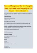 Revenue Management Mid &ndash; Complete Exam Study Guide 2026&sol;2027 with Verified Answers &vert; Newest Version&period; A&plus;