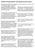 Oxidative Phosphorylation Test Questions And Answers