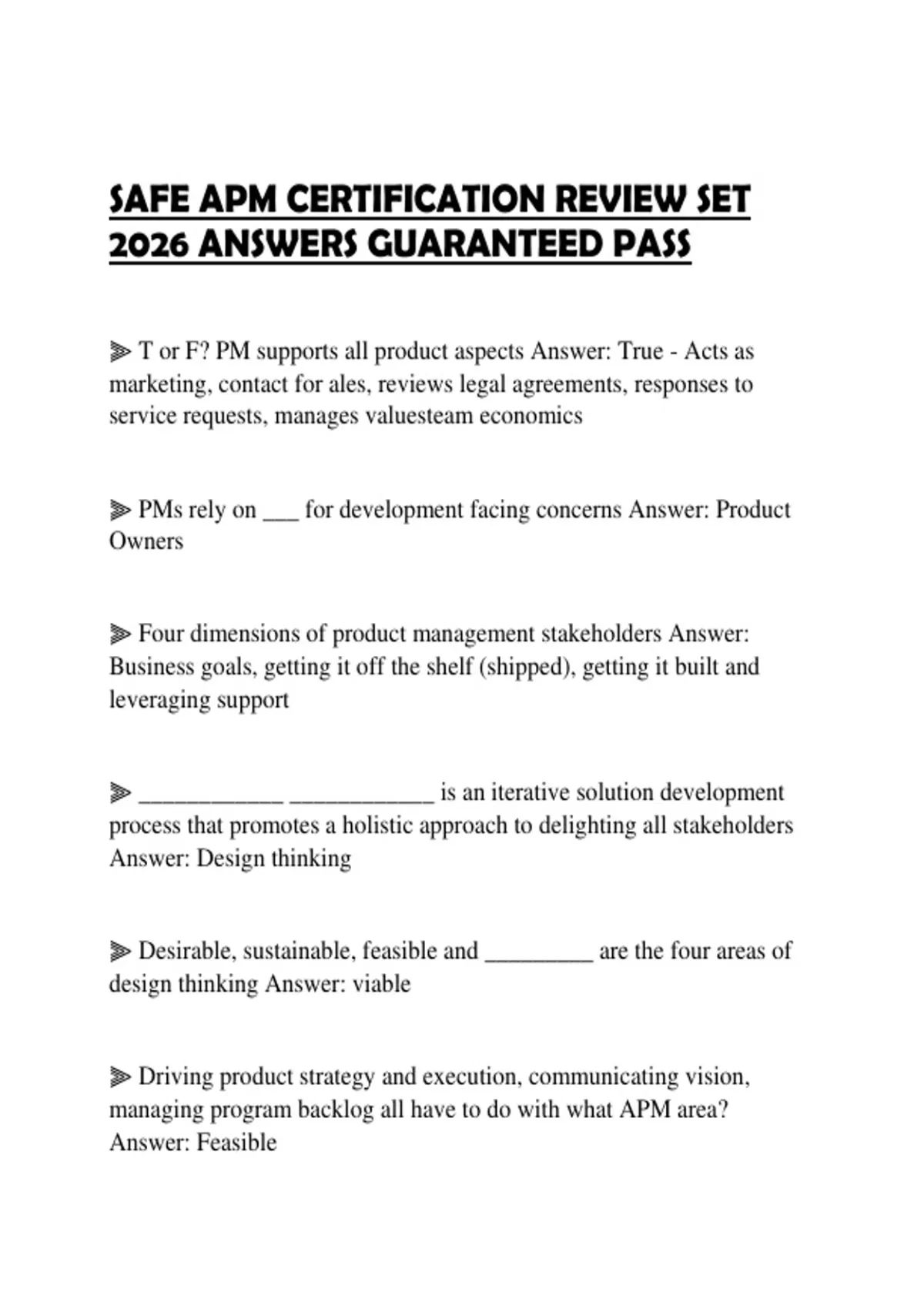 SAFE APM CERTIFICATION REVIEW SET 2026 ANSWERS GUARANTEED PASS - SAFe ...
