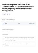 Revenue Management Final Exam 2026&vert; COMPLETE EXAM SET &lpar;questions and verified answers&rpar;frequently most tested questions &vert; already passed&excl;&excl;