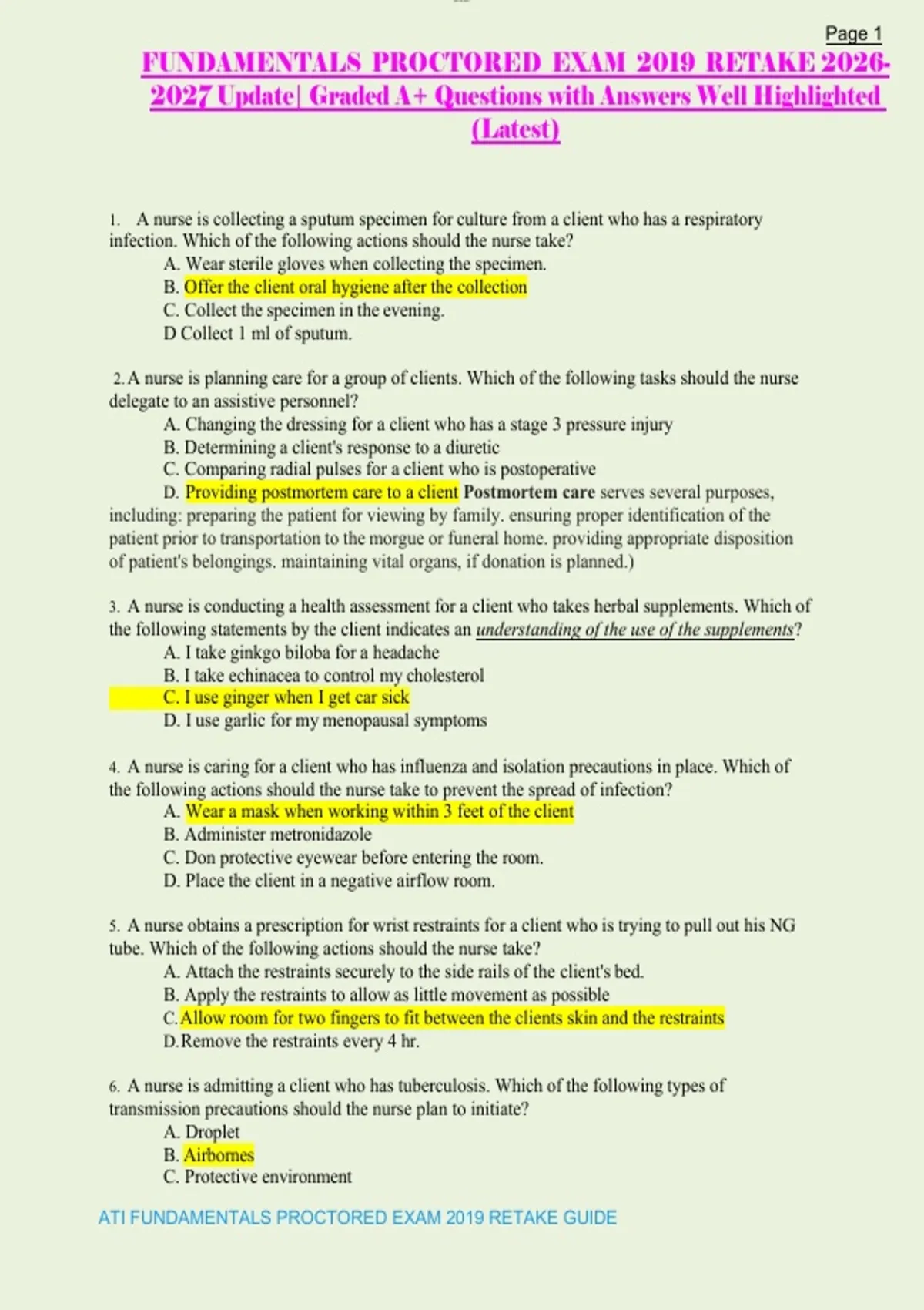 FUNDAMENTALS PROCTORED EXAM 2019 RETAKE Update| Graded A+ Questions ...