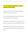 Intro to Hospitality Management Exam 1 Questions And Answers
